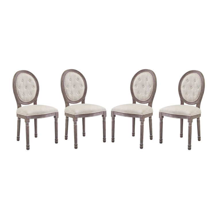 Elegant Beige Upholstered Wood Side Chair with Button Tufted Trim