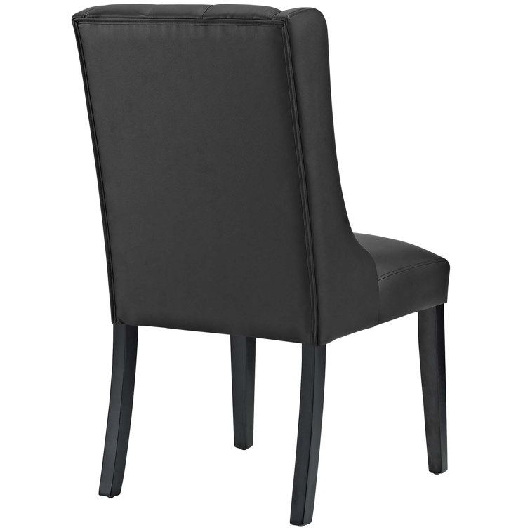 Elegant Baronet Black Faux Leather Tufted Side Chair with Wood Frame