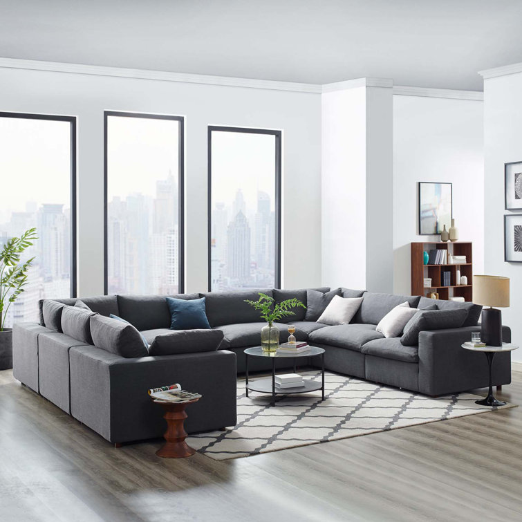 Gray 8-Piece Cotton Blend Sectional Sofa with Down Fill Cushions