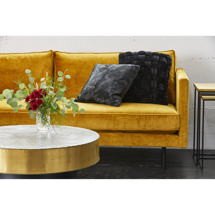 Mustard Yellow Polyester Upholstered Square Arm Sofa with Metal Legs