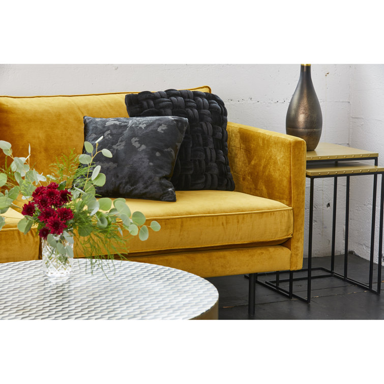 Mustard Yellow Polyester Upholstered Square Arm Sofa with Metal Legs