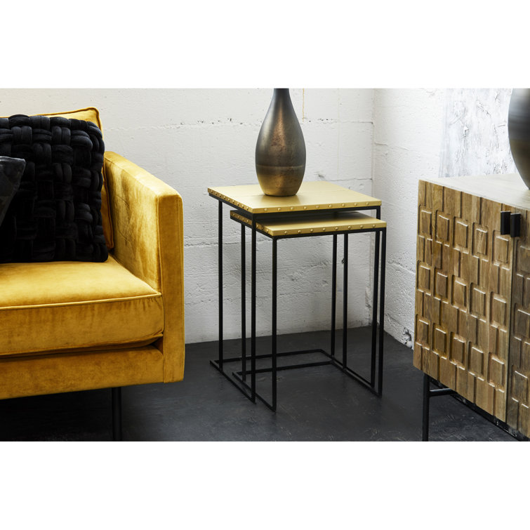 Mustard Yellow Polyester Upholstered Square Arm Sofa with Metal Legs
