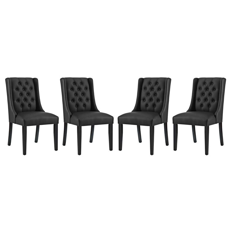Elegant Baronet Black Faux Leather Tufted Side Chair with Wood Frame