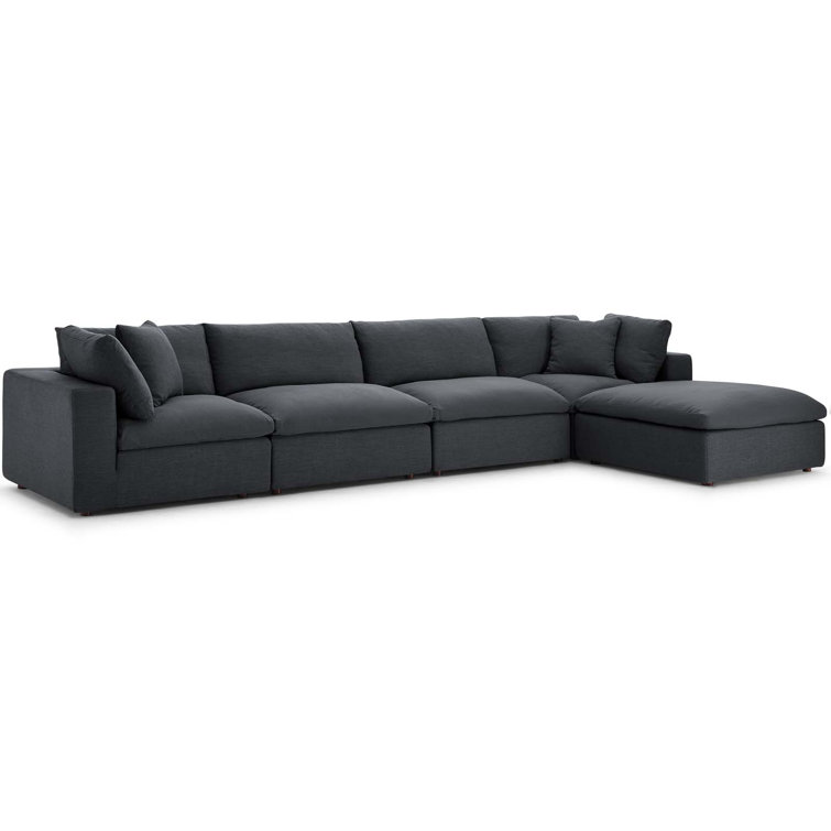 Gray Fabric Five-Piece Sectional Sofa with Ottoman