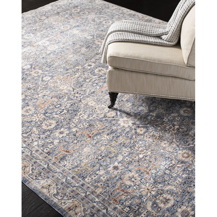 Hand-Knotted Blue and Beige Synthetic Rectangular Rug