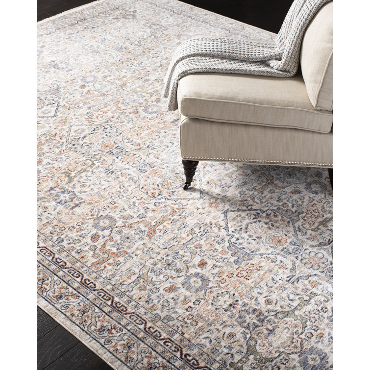 Ivory and Light Olive Hand-Knotted Wool Blend 5'3" x 7'6" Area Rug