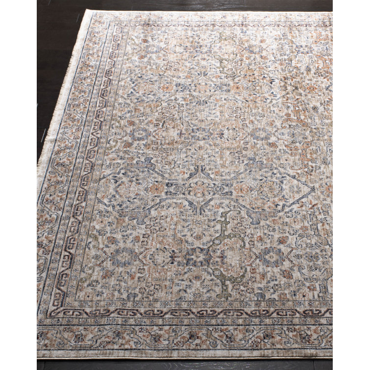 Ivory and Light Olive Hand-Knotted Wool Blend 5'3" x 7'6" Area Rug
