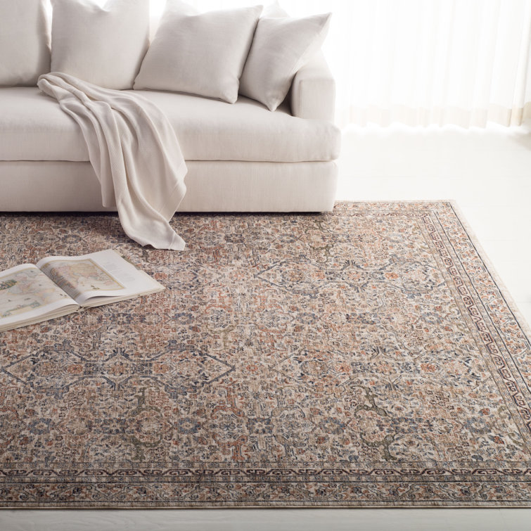 Ivory and Light Olive Hand-Knotted Wool Blend 5'3" x 7'6" Area Rug
