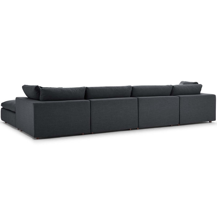 Gray Fabric Five-Piece Sectional Sofa with Ottoman