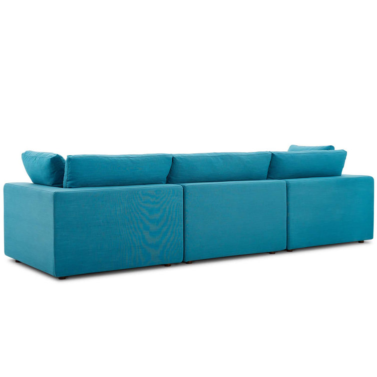 Teal Linen 3-Piece Sectional Sofa with Down Fill