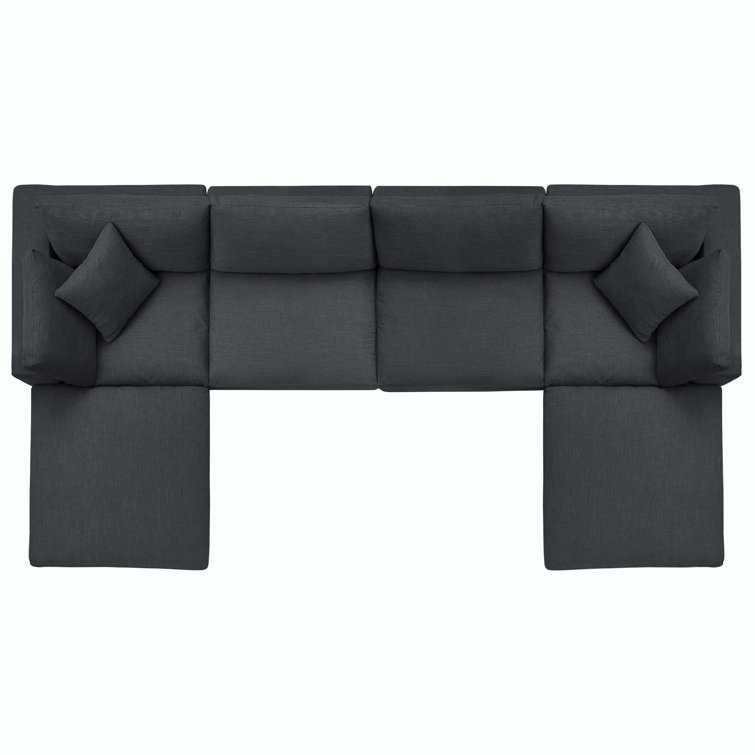 Gray Velvet Six-Piece Sectional Sofa with Ottoman