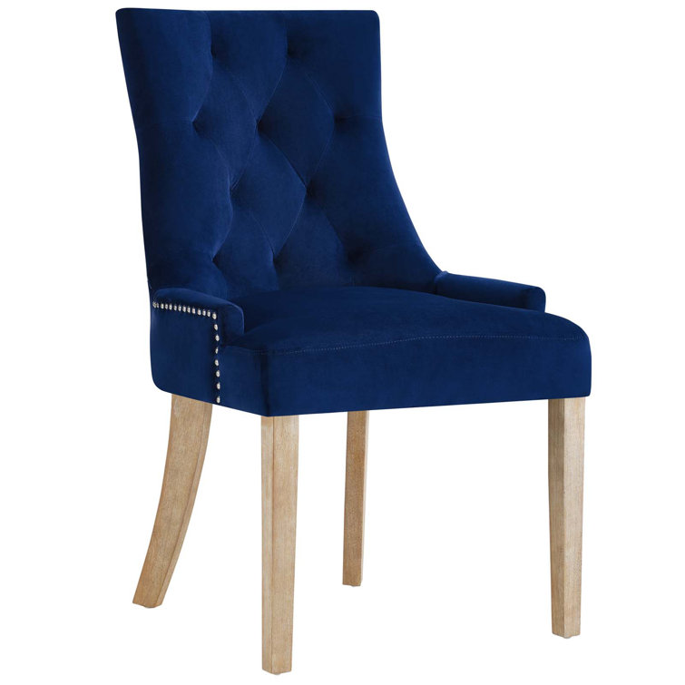 Elegant Navy Velvet Parsons Side Chair with Wood Accents, Set of 4