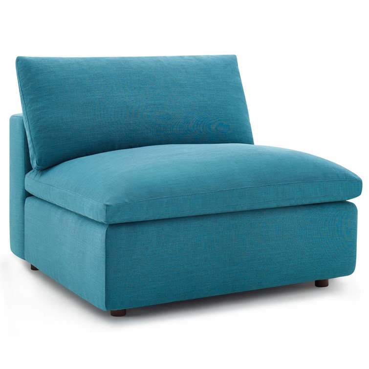 Teal Linen Fabric Eight-Piece Sectional Sofa with Down Fill Cushions