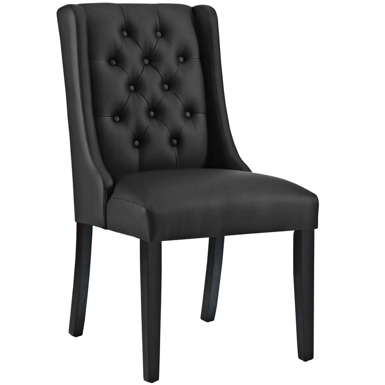 Elegant Baronet Black Faux Leather Tufted Side Chair with Wood Frame