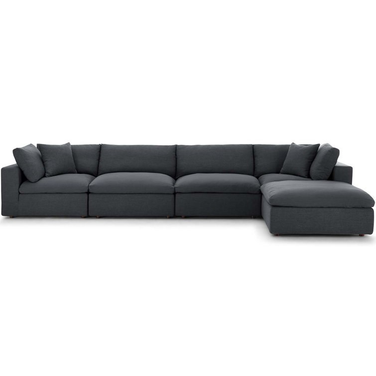 Gray Fabric Five-Piece Sectional Sofa with Ottoman