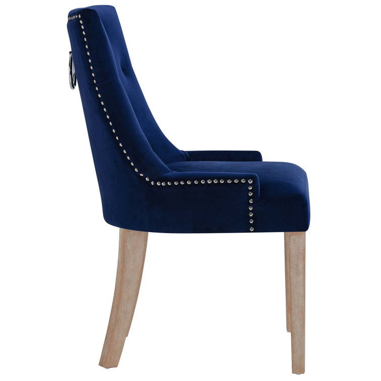 Elegant Navy Velvet Parsons Side Chair with Wood Accents, Set of 4