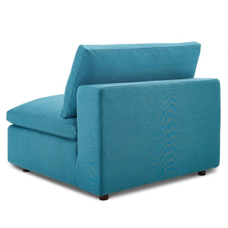 Teal Linen Fabric Eight-Piece Sectional Sofa with Down Fill Cushions