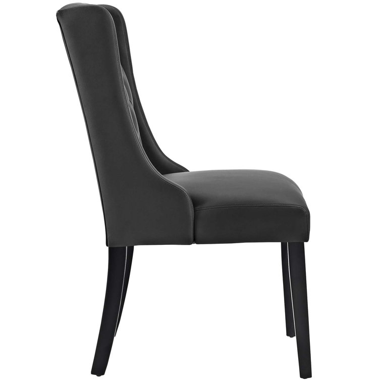 Elegant Baronet Black Faux Leather Tufted Side Chair with Wood Frame