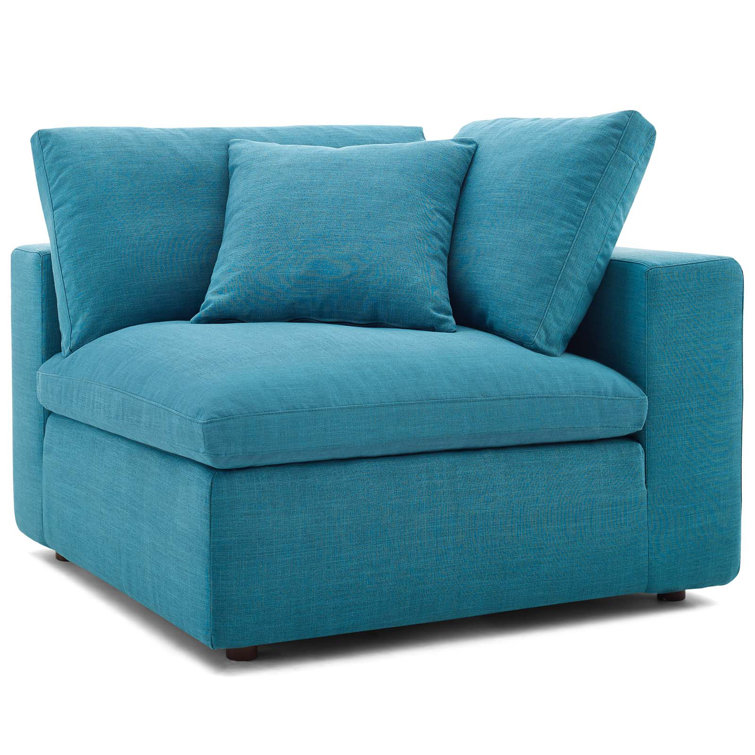 Teal Linen 3-Piece Sectional Sofa with Down Fill