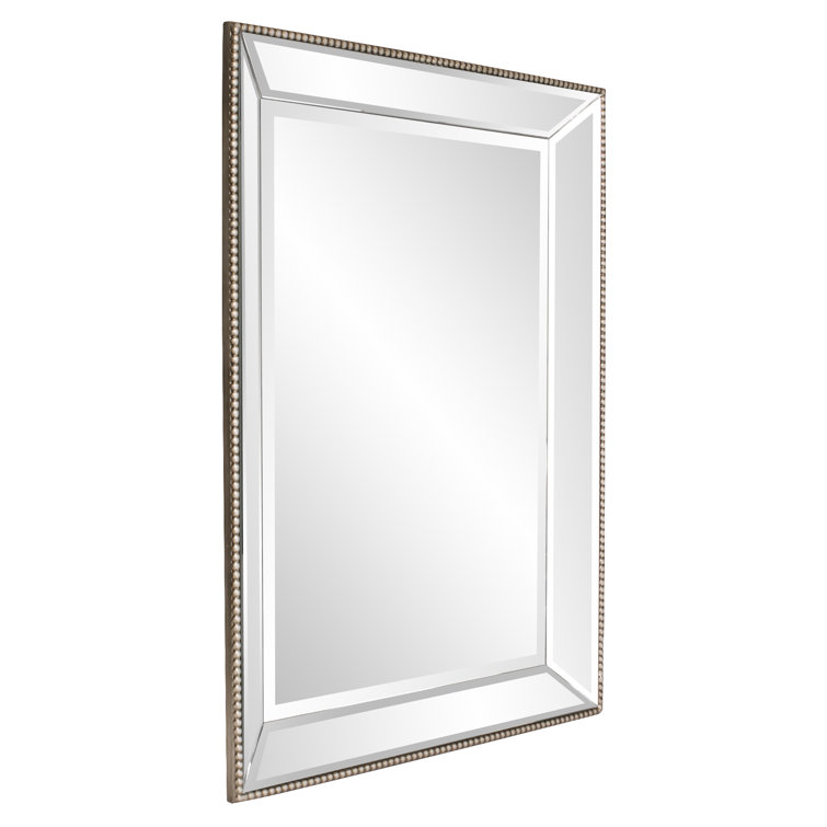 Elegant Roberto Rectangular Bronze & Silver Beaded Wall Mirror