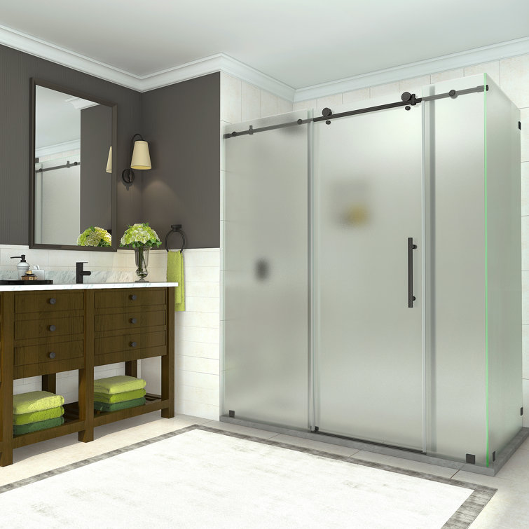 Coraline Matte Black Frameless Sliding Shower Door with Frosted Glass