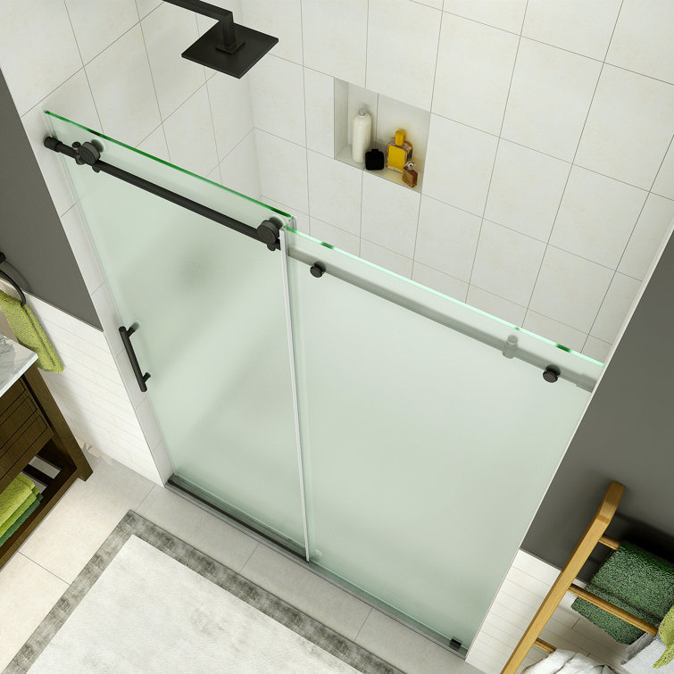 Coraline 60" x 76" Matte Black Frameless Sliding Shower Door