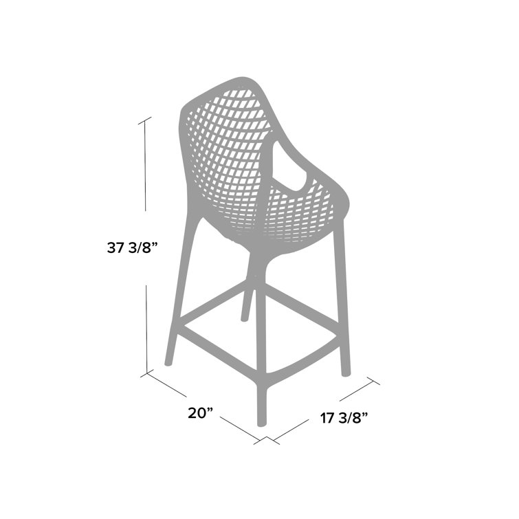 White Plastic Outdoor Bar Stools with Diamond Design, Set of 2