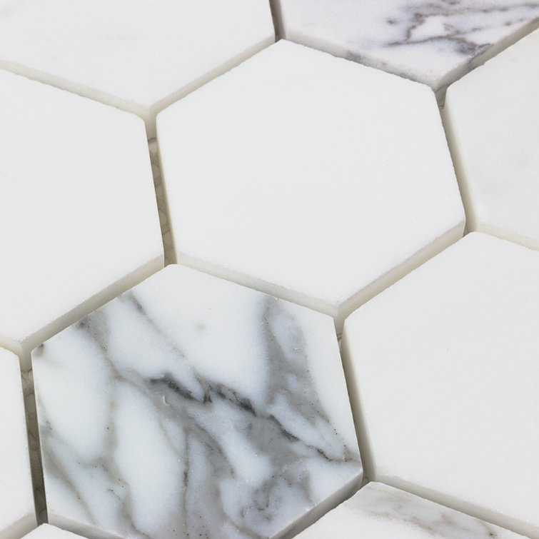 Hexagon White and Gray Marble Mosaic Tile Sheet
