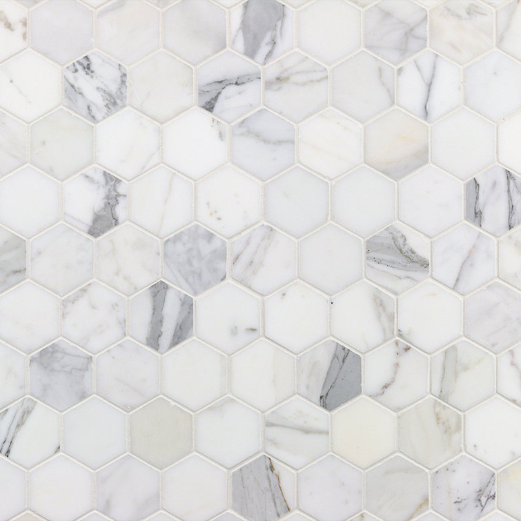 Hexagon White and Gray Marble Mosaic Tile Sheet