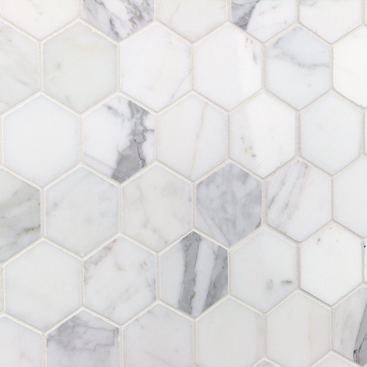 Hexagon White and Gray Marble Mosaic Tile Sheet