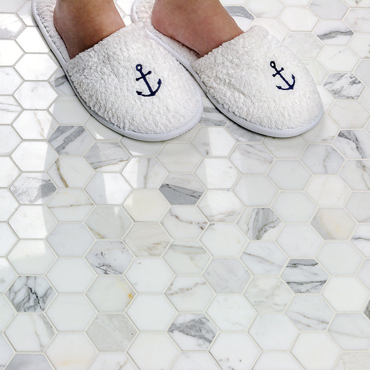 Hexagon White and Gray Marble Mosaic Tile Sheet