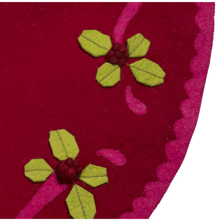 Hand Felted Red and Pink Wool Christmas Tree Skirt - 60"