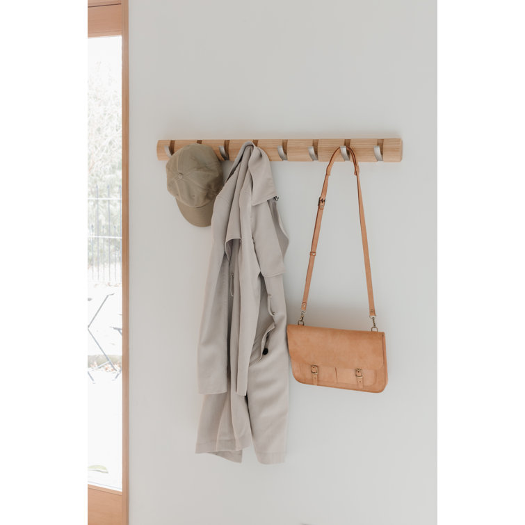 Flip 5-Hook Natural Solid Wood Wall-Mounted Coat Rack