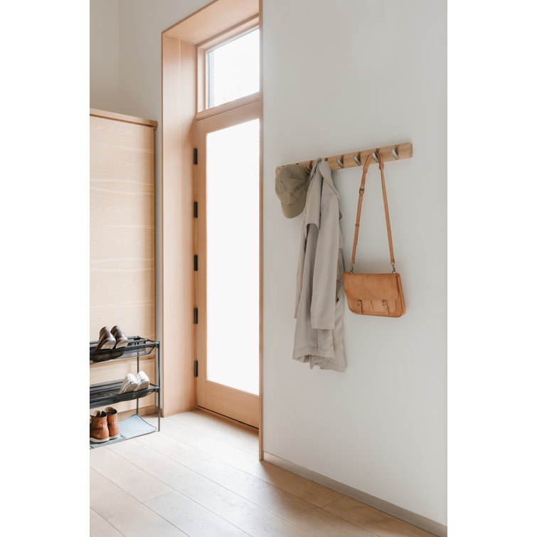 Flip 5-Hook Natural Solid Wood Wall-Mounted Coat Rack