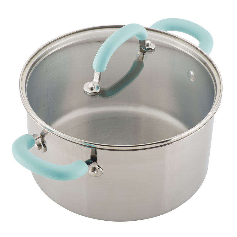 10-Piece Stainless Steel Cookware Set with Light Blue Handles