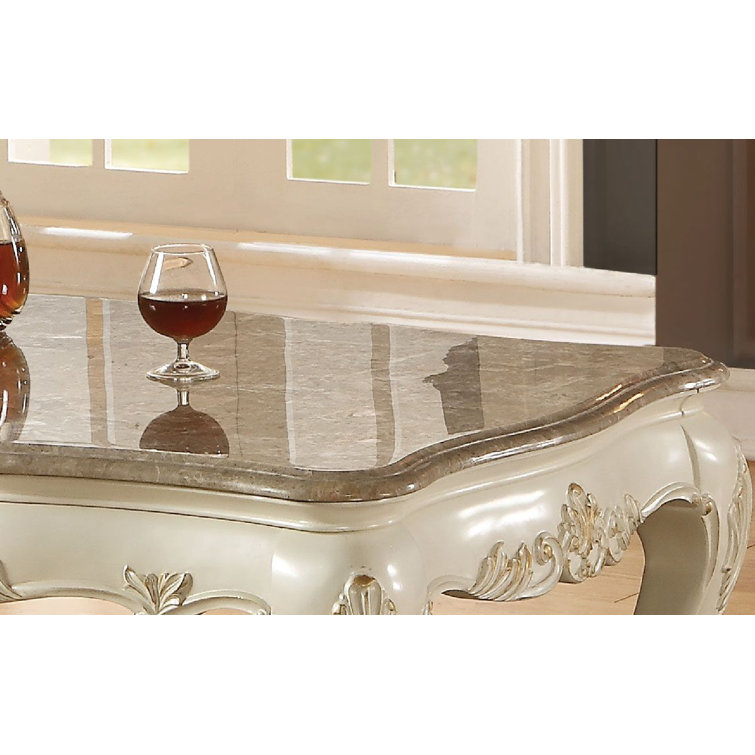 Chantelle Pearl White Rectangular Coffee Table with Marble Top