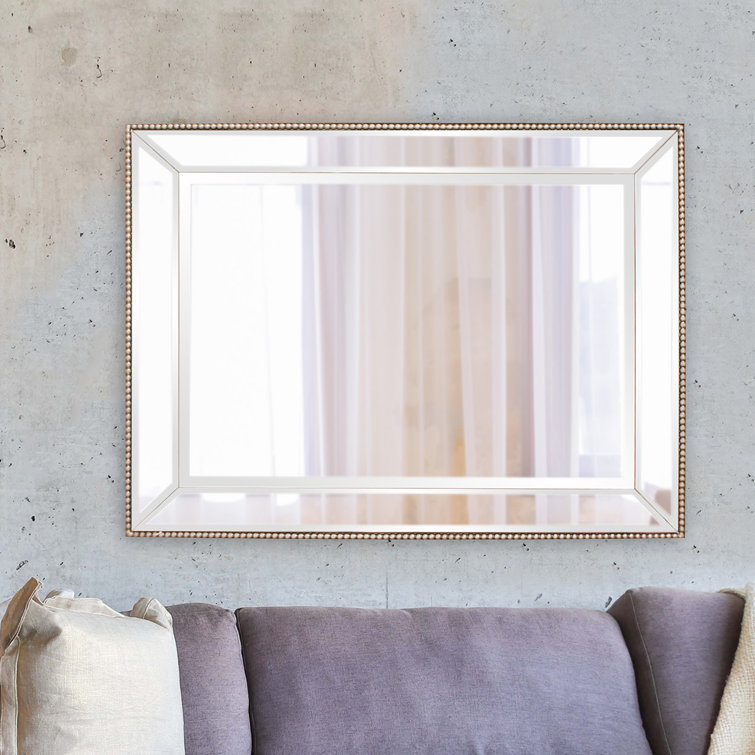 Elegant Roberto Rectangular Bronze & Silver Beaded Wall Mirror