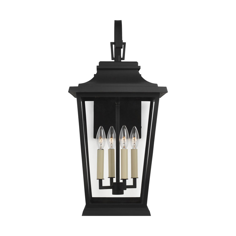 Textured Black 4-Light Lantern Sconce with Clear Panels