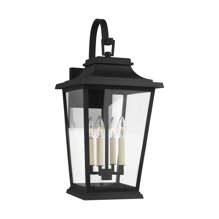 Textured Black 4-Light Lantern Sconce with Clear Panels