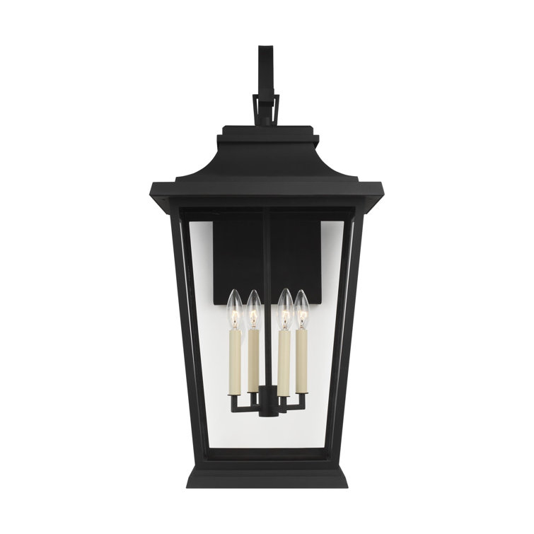 Textured Black 4-Light Outdoor Lantern Sconce with Clear Panels