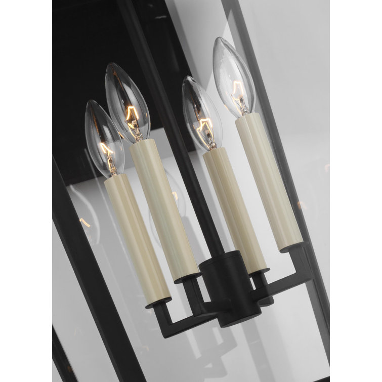 Textured Black 4-Light Outdoor Lantern Sconce with Clear Panels