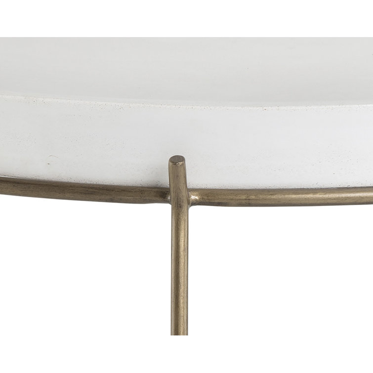 32" Transitional Round White Metal Outdoor Coffee Table