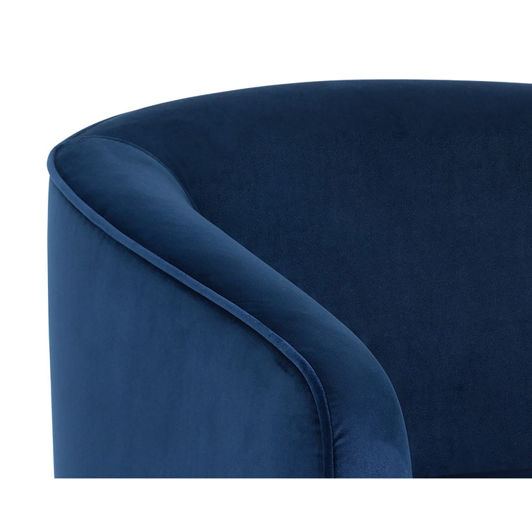 Navy Blue Velvet Barrel Swivel Accent Chair with Gold Base