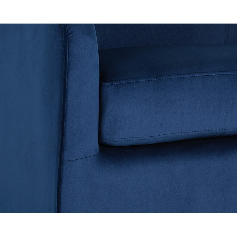 Navy Blue Velvet Barrel Swivel Accent Chair with Gold Base