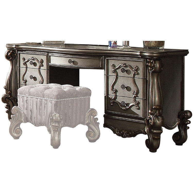 Antique Platinum Versailles Vanity Desk with Bench and Mirror