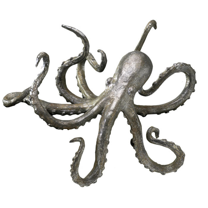 Aged Silver Metal Octopus 7.5" Shelf Decor Figurine