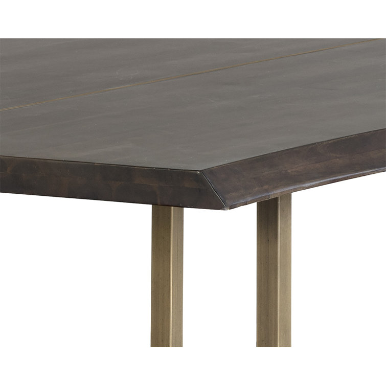 Rectangular Brown Reclaimed Wood Dining Table with Gold Frame