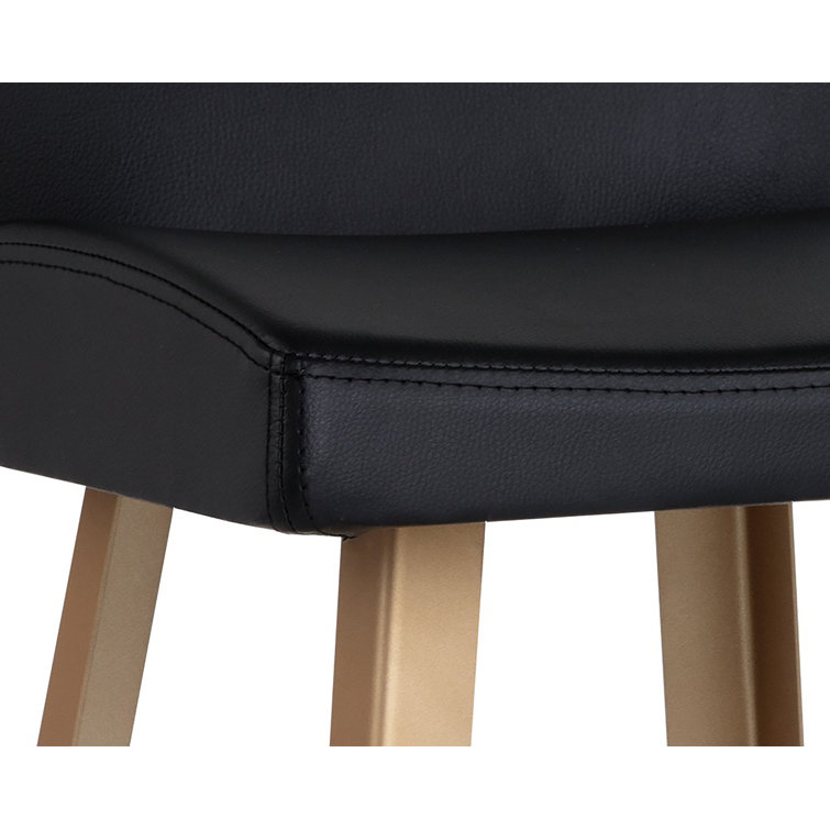 Dani Onyx Black Faux Leather Bar Stool with Champagne Gold Frame
