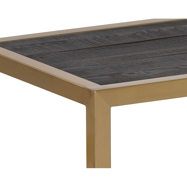 Gold Rectangular Glass and Elm Console Table with Storage