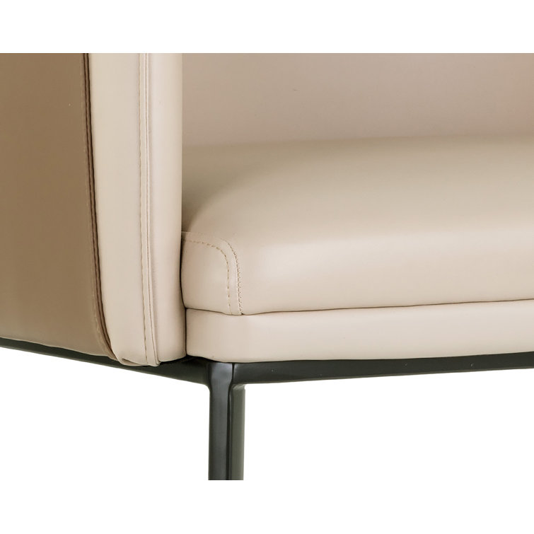 Napa Beige and Tan Faux Leather Upholstered Arm Chair with Black Metal Base